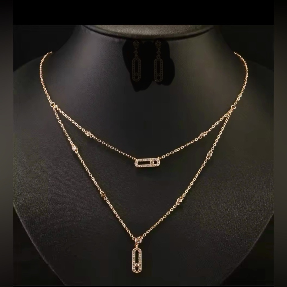14K Gold Layered Geometrical Link Paperclip Designer Inspired Diamond Necklace